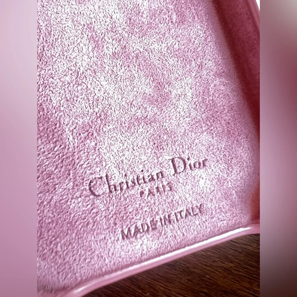 EUC Lady DIOR IPhone 14 Pro Case Pink Leather Charms Pocket Suede Lined Interior